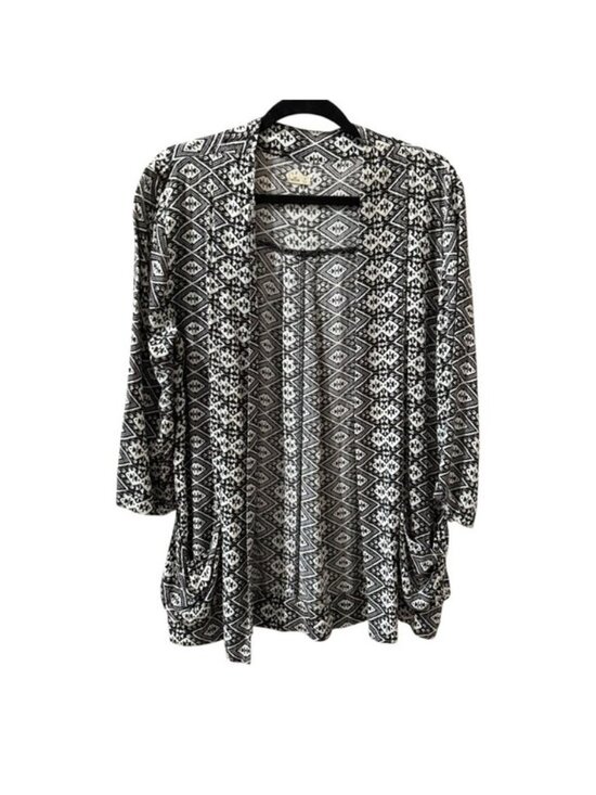 Hollister Tops - Hollister Redondo Kimono Blazer Sz M Black White Southwestern Print 3/4 Sleeve